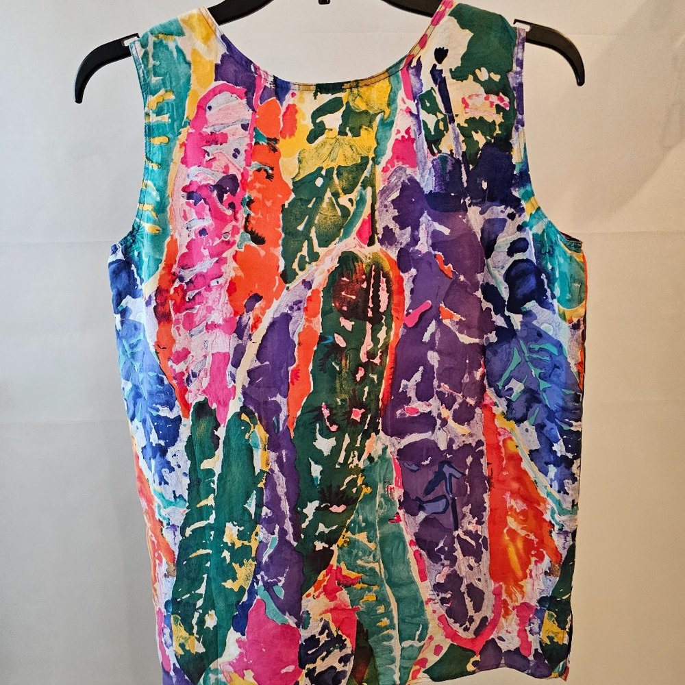 Nwot Express Silk Multicolor Leaf Pattern Tank To… - image 2